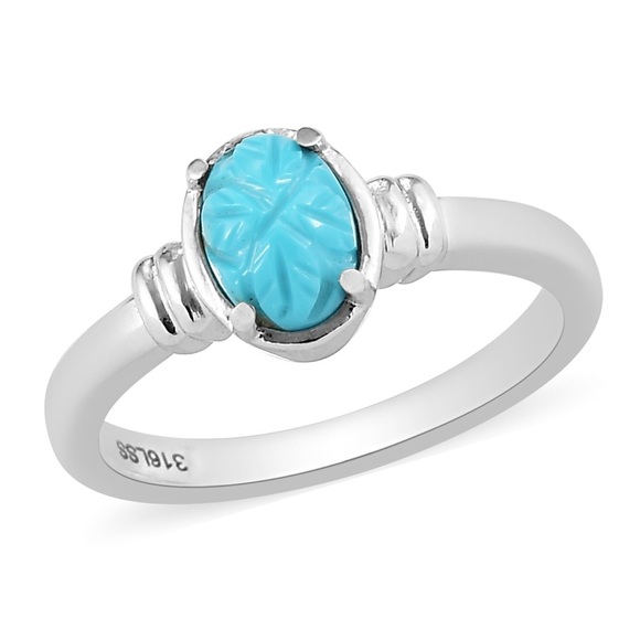 Sleeping Beauty Carved Turquoise Ring - Picture 1 of 6